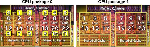 CPU アフィニティの設定方法(scatter タイプと compactタイプ)